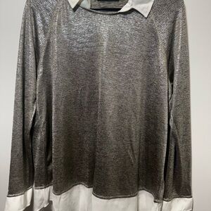 Kim & Cami Gray and White Blouse Elegant Top